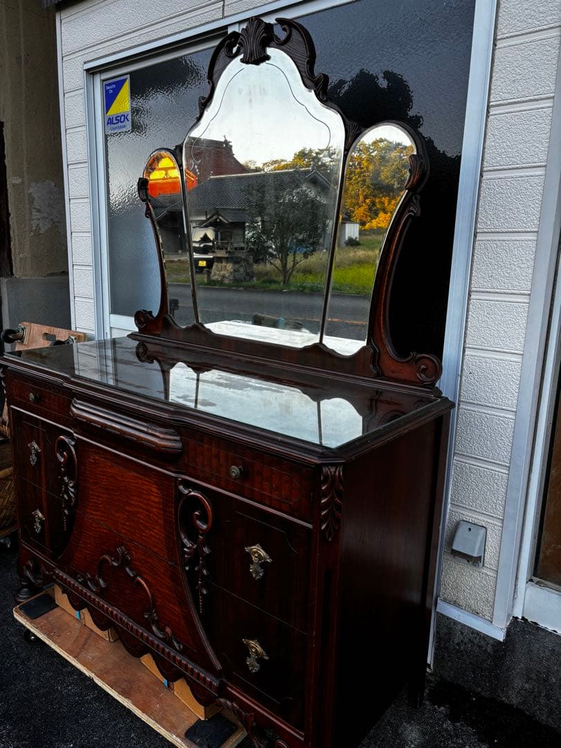 アンティーク　キャビネット　ドレッサー　ミラーバックサイドボード