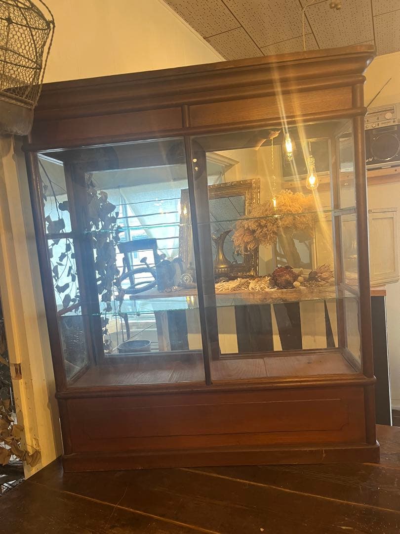 引き取り限定✰古いガラスショーケースキャビネットアンティークヴィンテージ店舗什器