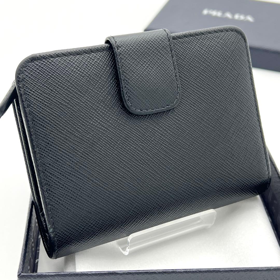 【極美品】 PRADA 二つ折り財布 サフィアーノ ロゴゴールド 1ML018