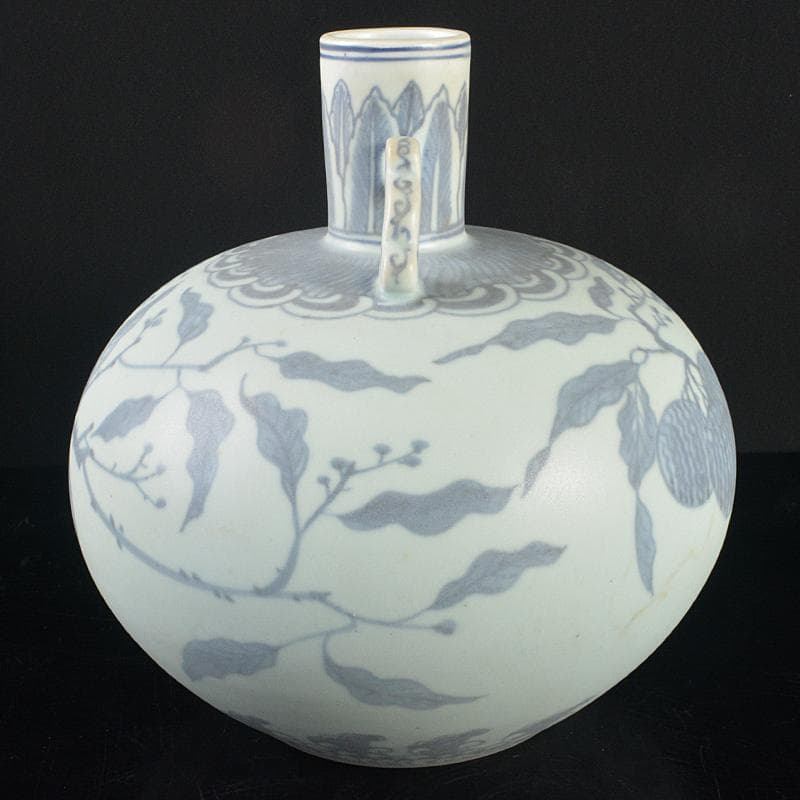 中国　青花　果実文　双耳天球瓶　合わせ箱付　M　R5232B