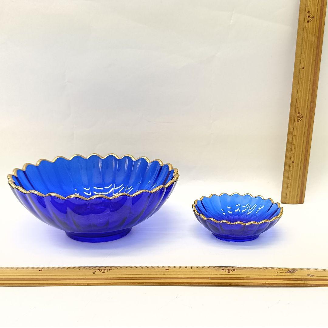 【保管品】天金 菊小判 のぞき 洗鉢 ルリ 瑠璃ガラス 各5客 箱入