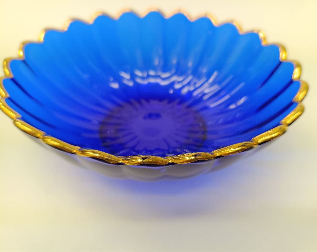 【保管品】天金 菊小判 のぞき 洗鉢 ルリ 瑠璃ガラス 各5客 箱入