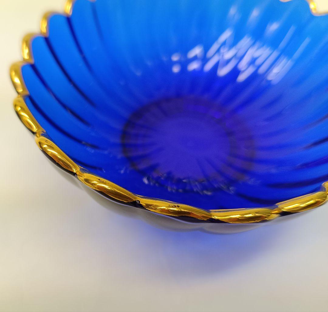 【保管品】天金 菊小判 のぞき 洗鉢 ルリ 瑠璃ガラス 各5客 箱入