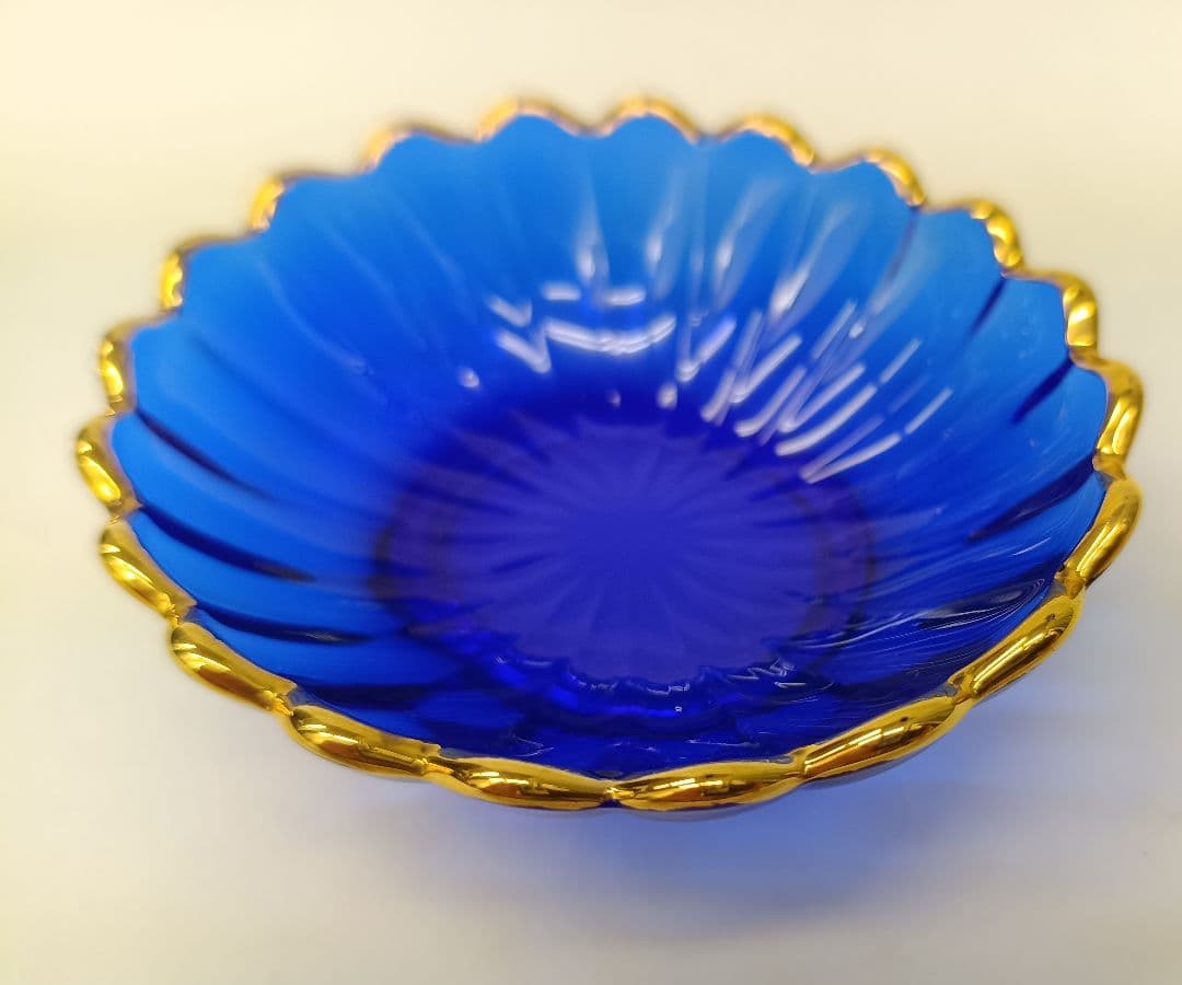 【保管品】天金 菊小判 のぞき 洗鉢 ルリ 瑠璃ガラス 各5客 箱入