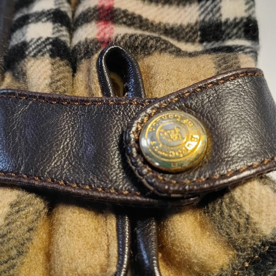 【BURBERRY】チェック柄カーフレザー手袋 M イタリア製