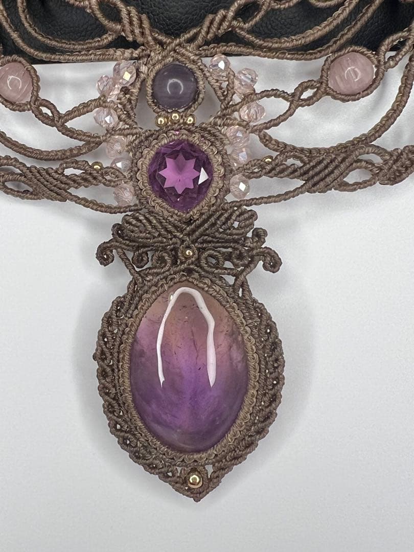 【handmade】マクラメ× アメトリン × アメシスト ネックレス
