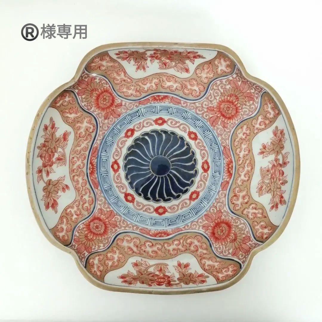 古伊万里　色絵　花唐草　龍　木瓜形　大皿