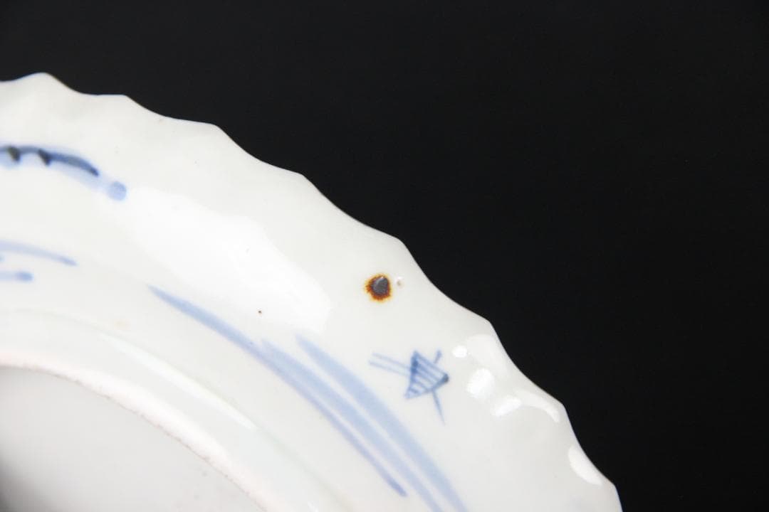 古伊万里 染付 山水 五枚 菓子皿 風景絵 江戸明治期 補修済み Eo21-7