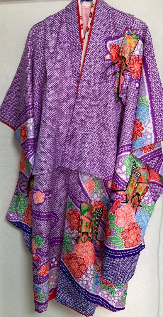 着物　七五三　絞り柄　女の子　レトロ　アンティーク　紫