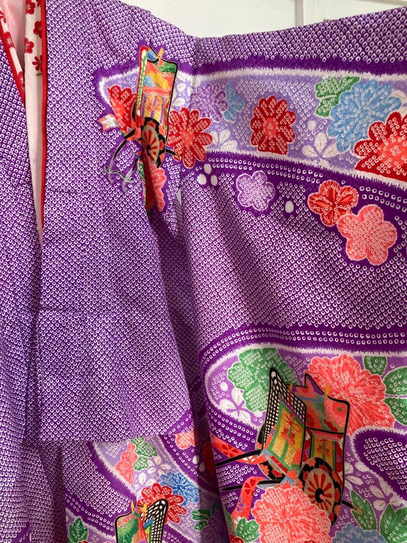 着物　七五三　絞り柄　女の子　レトロ　アンティーク　紫