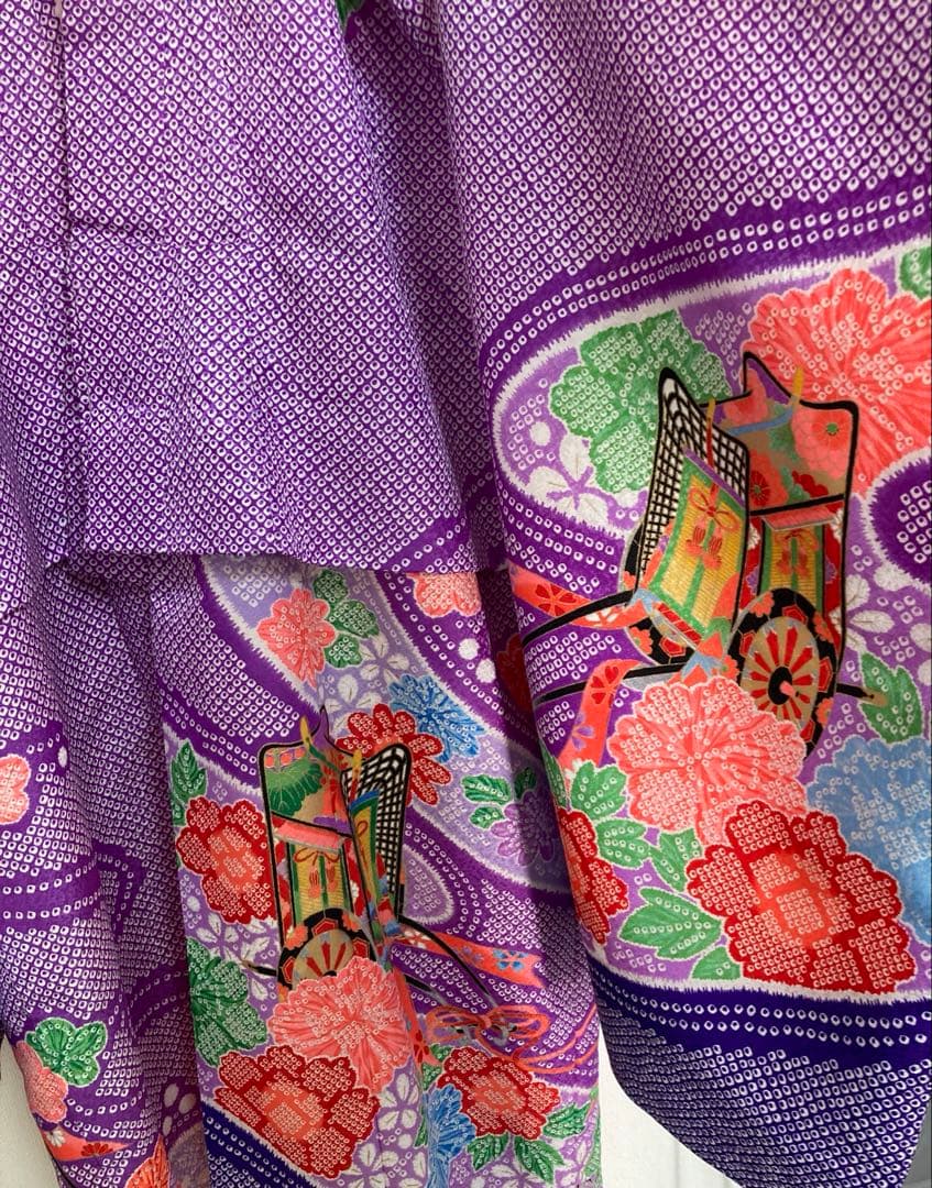 着物　七五三　絞り柄　女の子　レトロ　アンティーク　紫