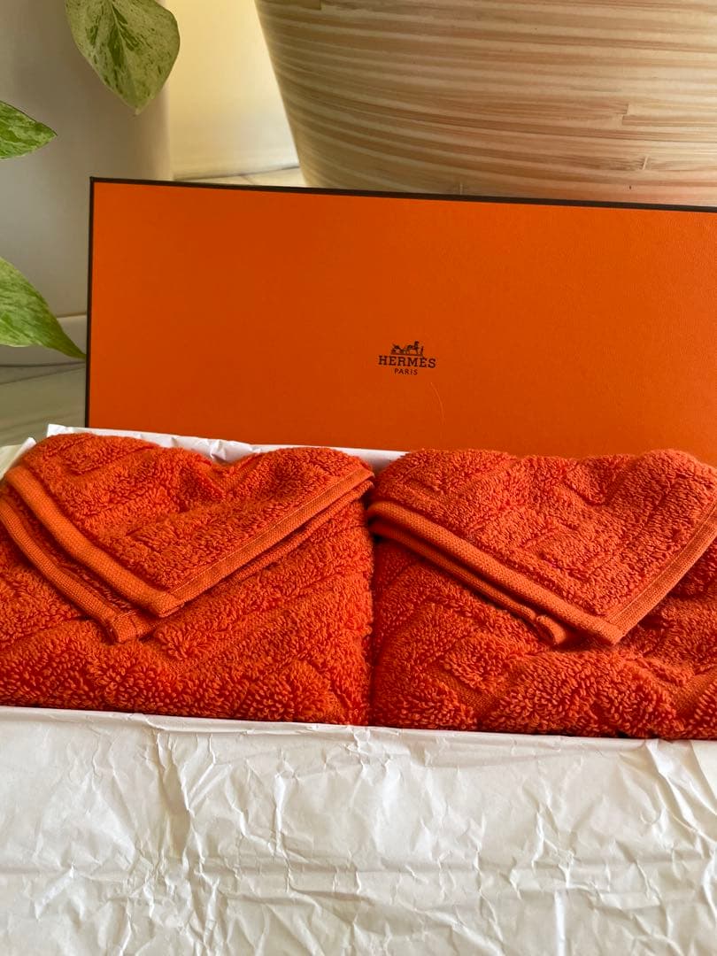 HERMES オレンジ タオル 2枚セット