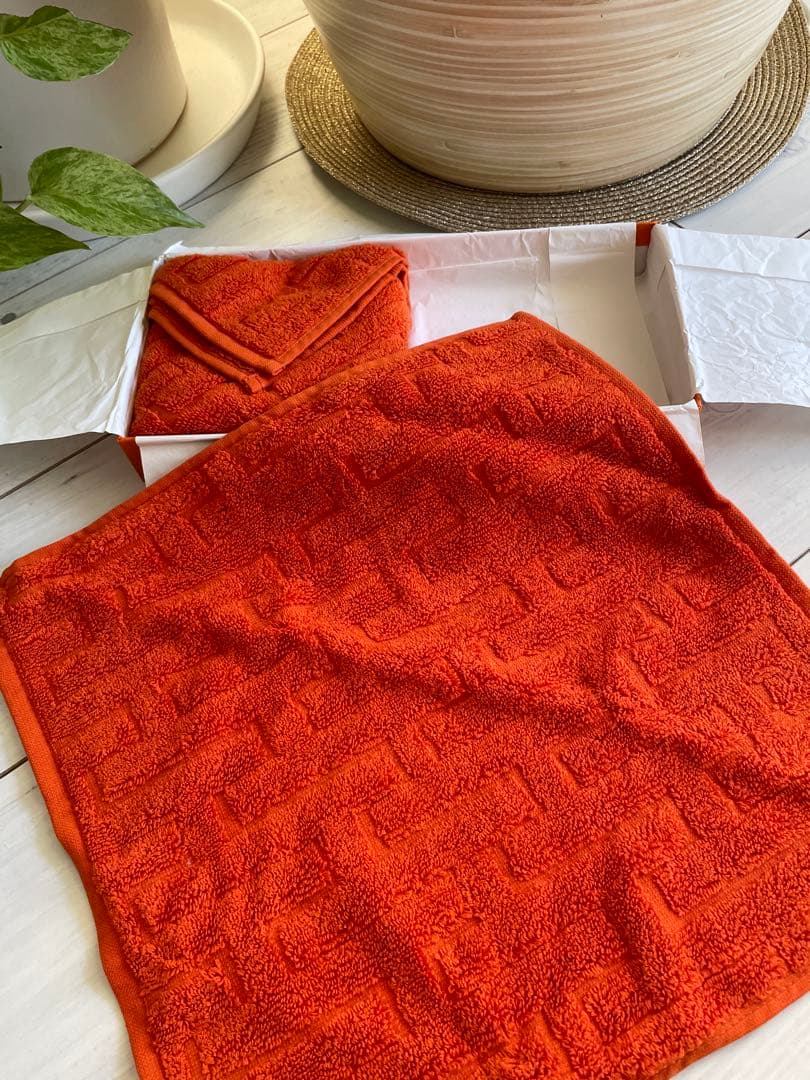 HERMES オレンジ タオル 2枚セット