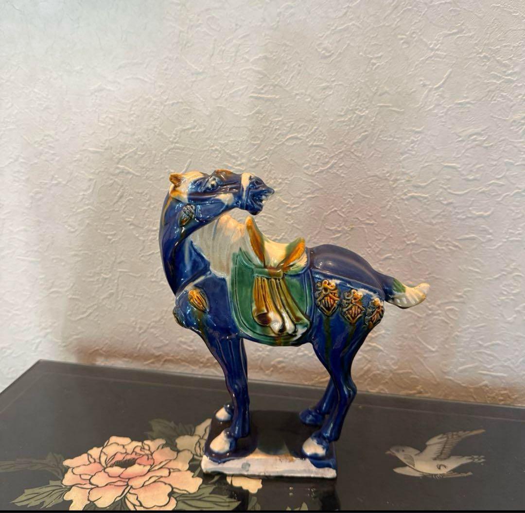 陶器製馬の置物 4体セット中国洛陽美術陶器 唐 三彩 馬置物・人形