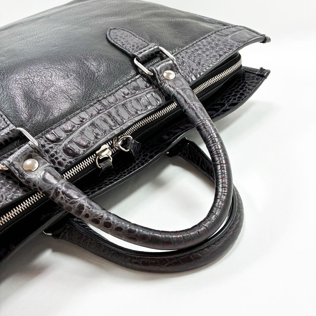STEFANO MANO ステファノマーノ　クロコ型押し　レザー　ビジネスバッグ