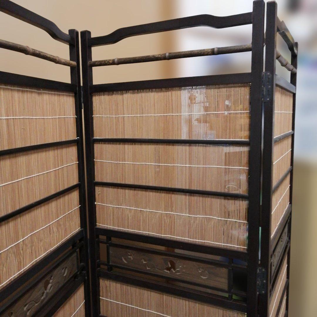 和モダン竹細工衝立 4連パーテーション屏風