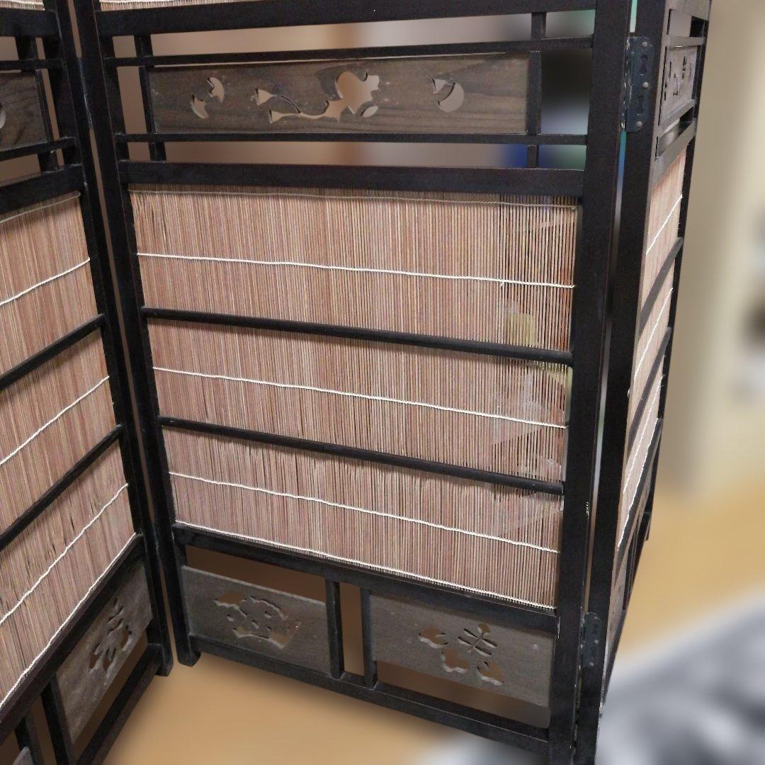 和モダン竹細工衝立 4連パーテーション屏風