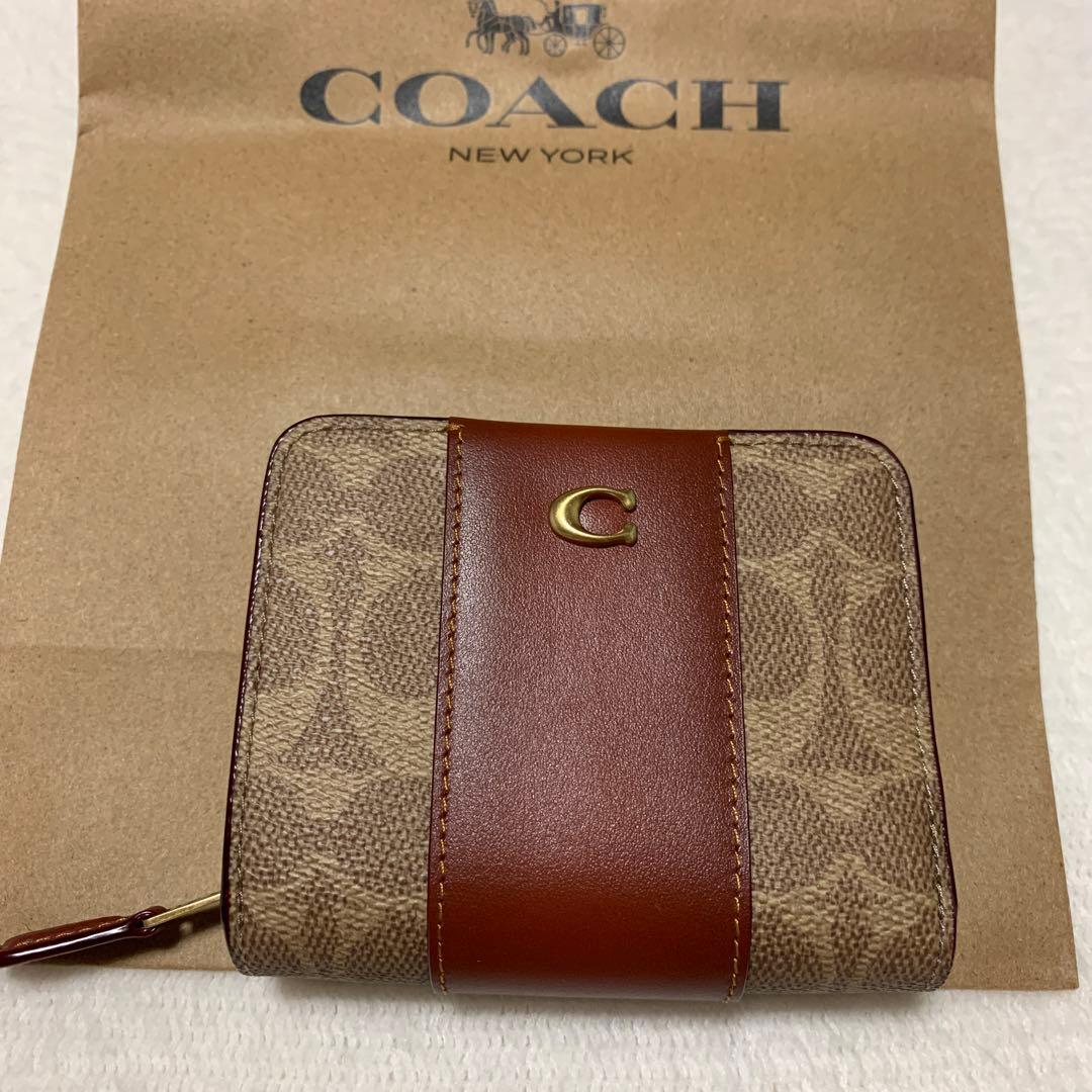 COACH コーチ　新品未使用　二つ折り　財布　シグネチャー　ブラウン