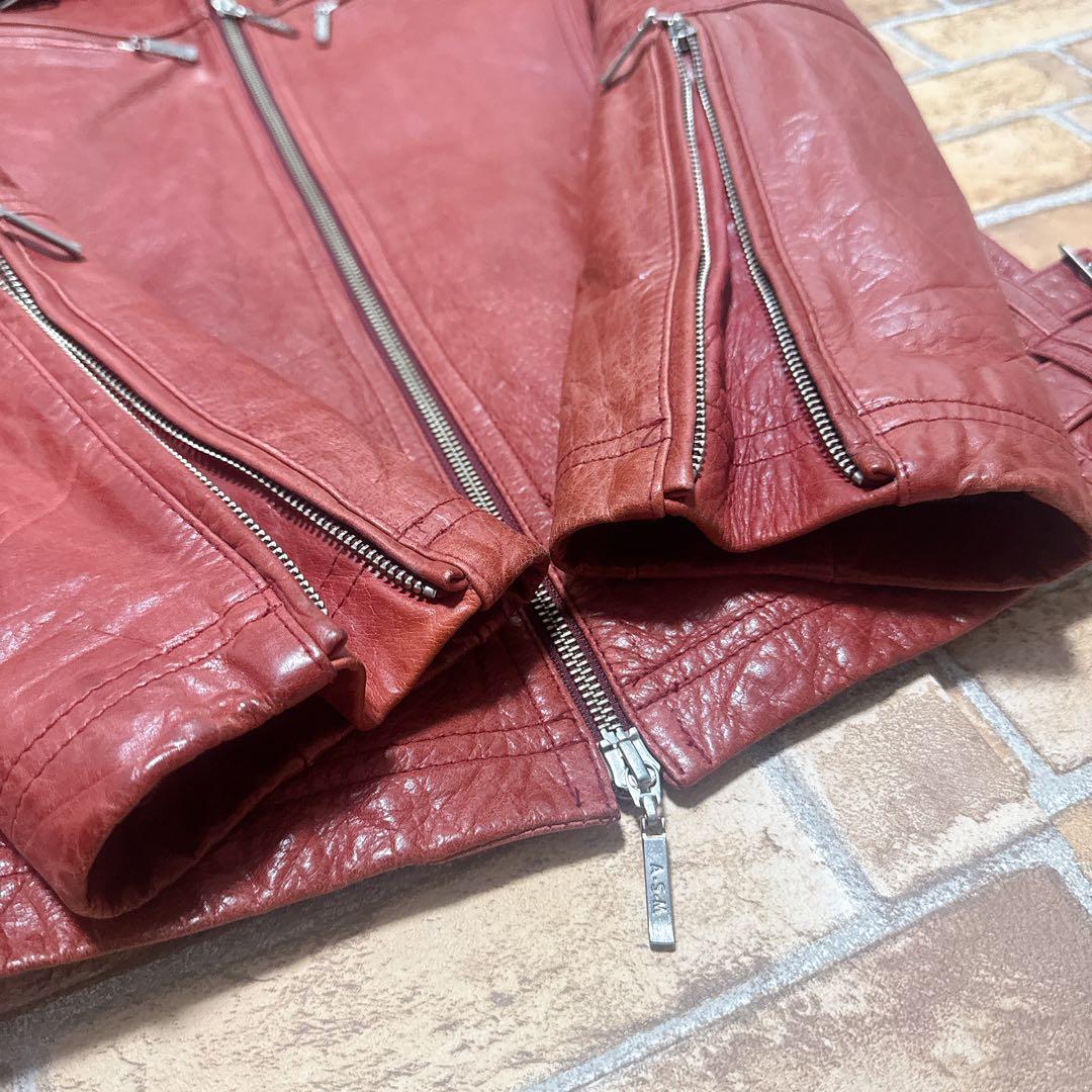 レザージャケット バッファロー 赤 ワインレッド ファー 50 XL Y2K