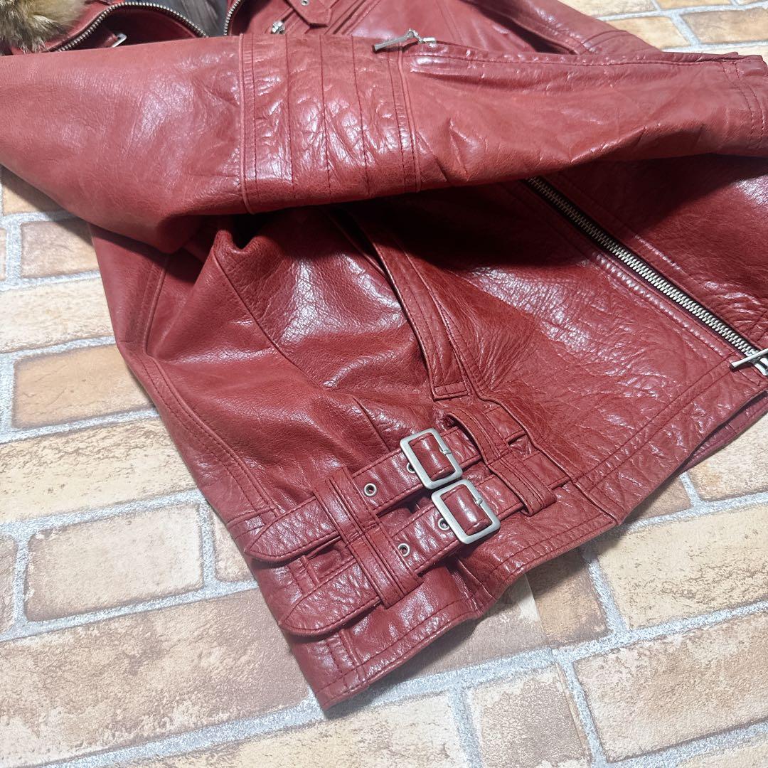 レザージャケット バッファロー 赤 ワインレッド ファー 50 XL Y2K