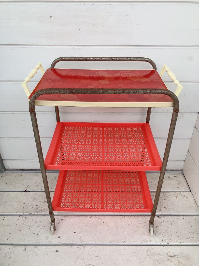 ヴィンテージ　ワゴン　キャスター　三段飾り棚　レトロポップ