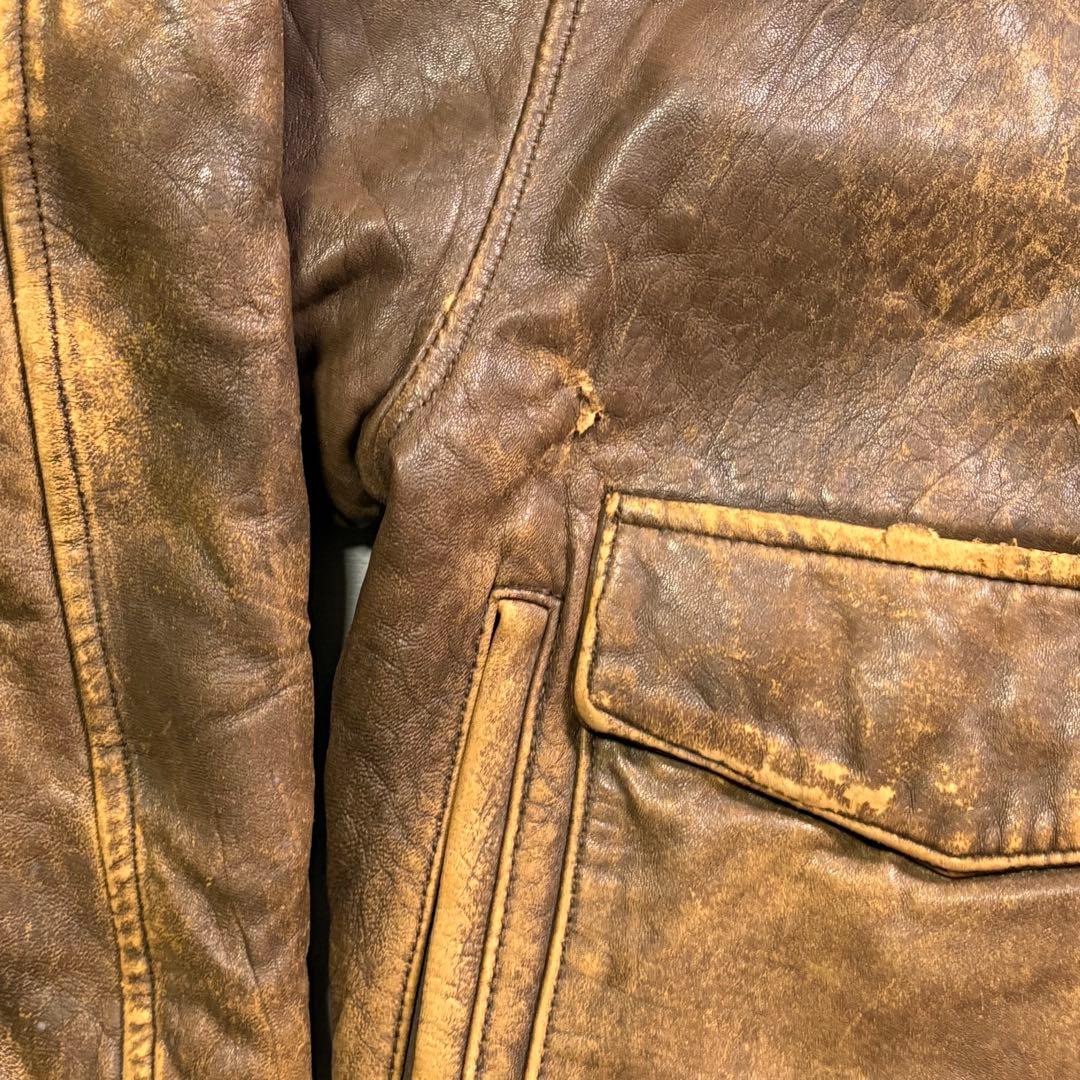 90's✨レザージャケット　A-2 羊革　ラムレザー　ショート丈　短丈　M