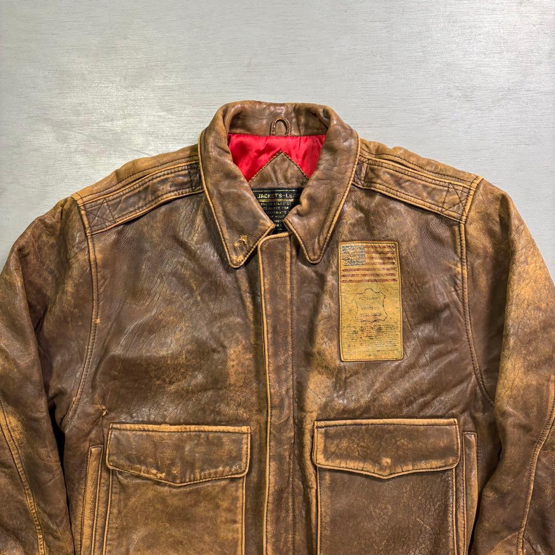 90's✨レザージャケット　A-2 羊革　ラムレザー　ショート丈　短丈　M