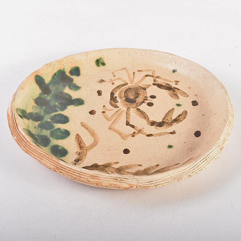 北大路魯山人作　織部　蟹絵　皿　時代箱付　V　R7715