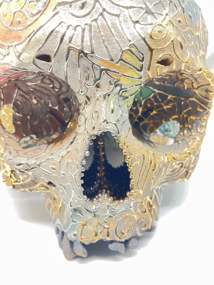 丸岡和吾×篠崎裕美子　コラボ　ドクロ　抹茶碗　プラチナ