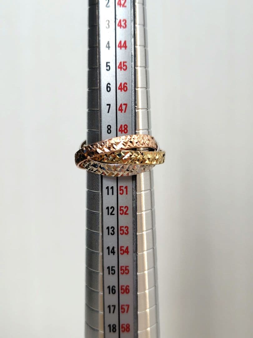 イタリア製14金スタッズカービングトリニティリング/10号　刻印あり　付属品なし