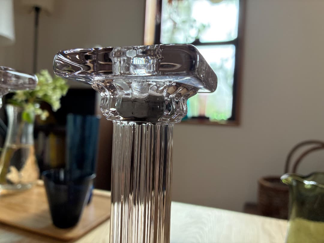 英国アンティーク　ガラス燭台ペア　キャンドルスタンド