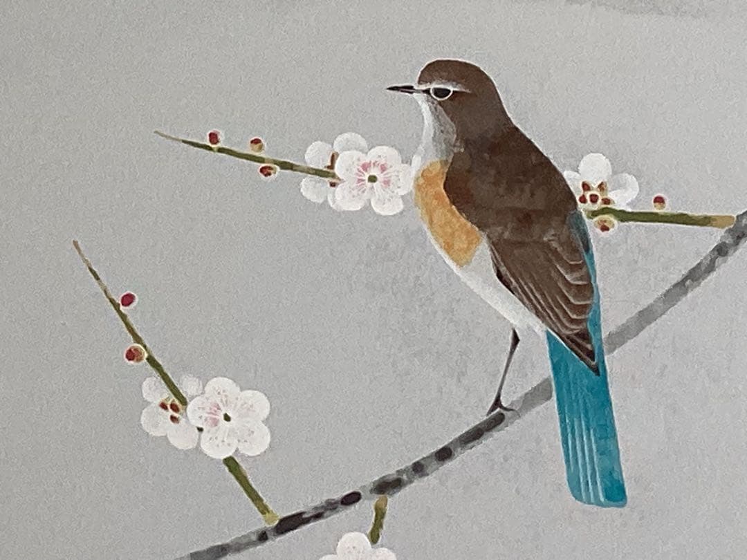 上村淳之　版画　「雪中小禽」直筆サイン・エディション　美品　日本画 金色フレーム