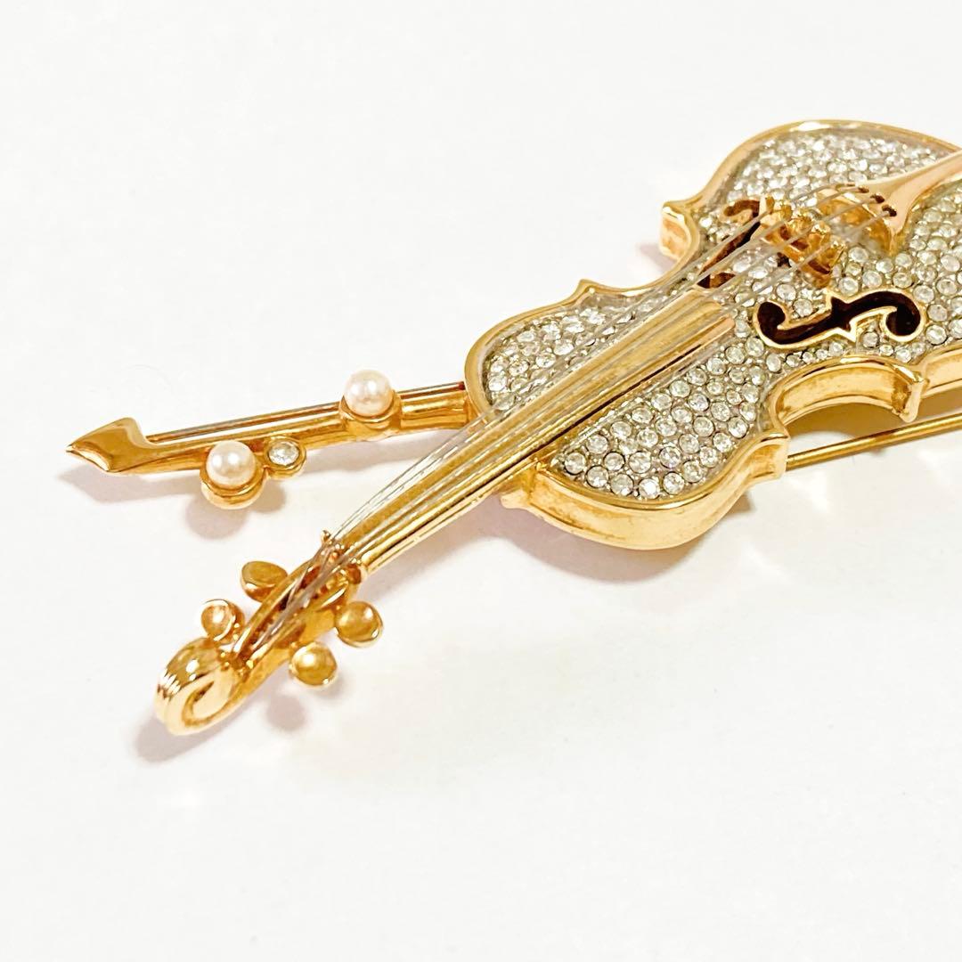 SWAROVSKI バイオリン ラインストーン 楽器 ブローチ F252068