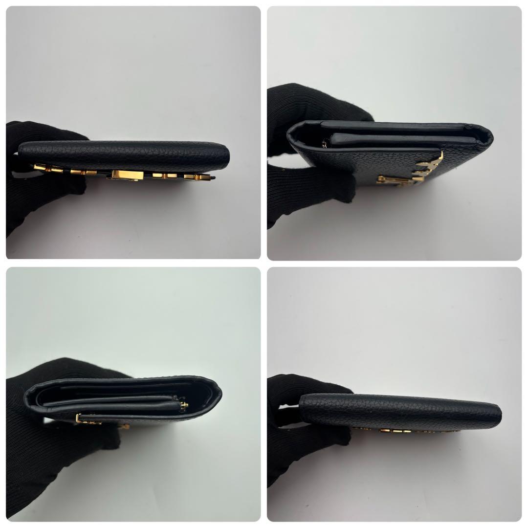 【美品】ルイヴィトン カプシーヌ コンパクト 3つ折り財布 フラワー ブラック