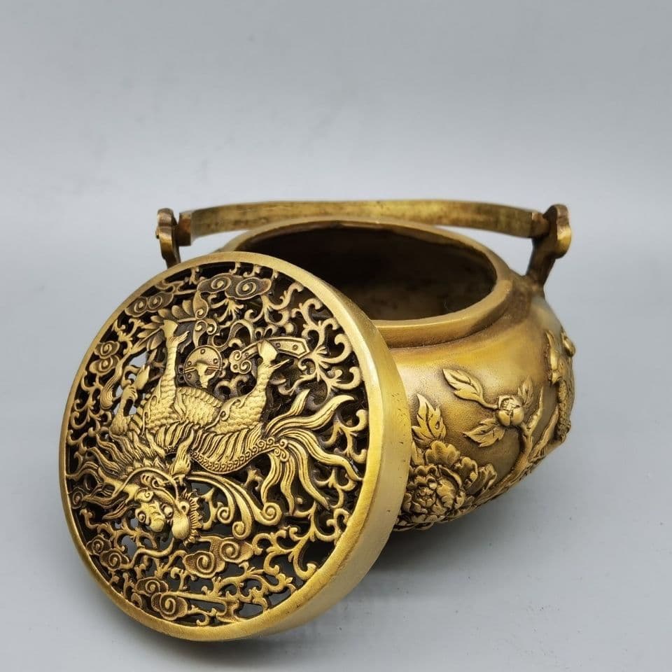 銅器 麒麟暖手炉 花鳥香薫炉 香道具 装飾品 工芸品 置物