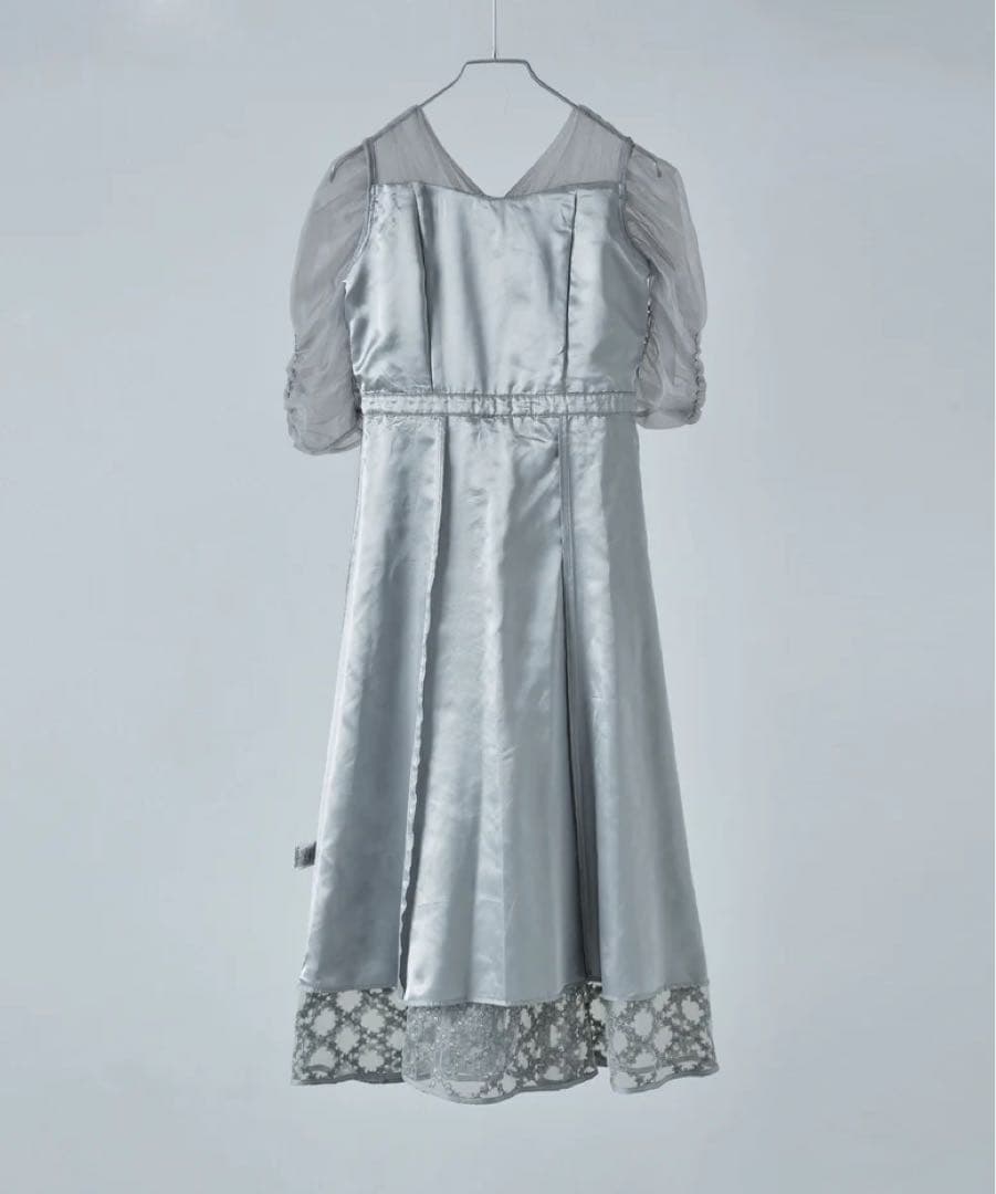 Floral diagonal check flare dress グレー