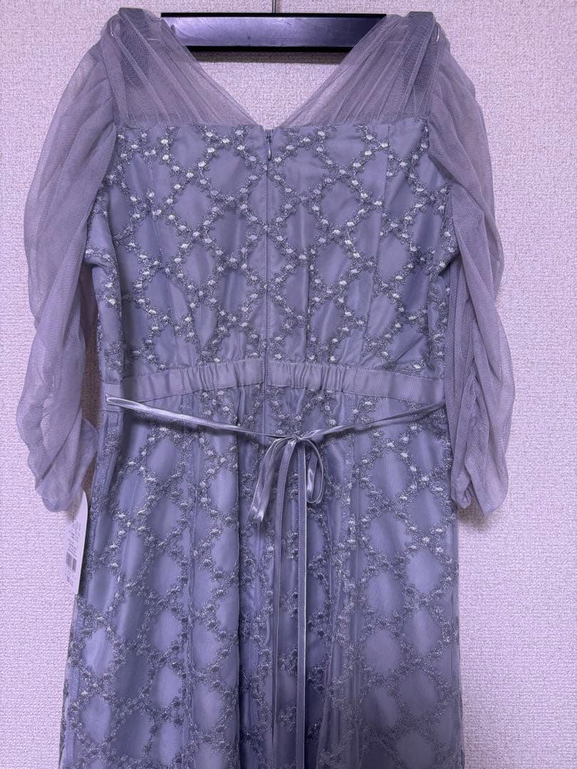 Floral diagonal check flare dress グレー