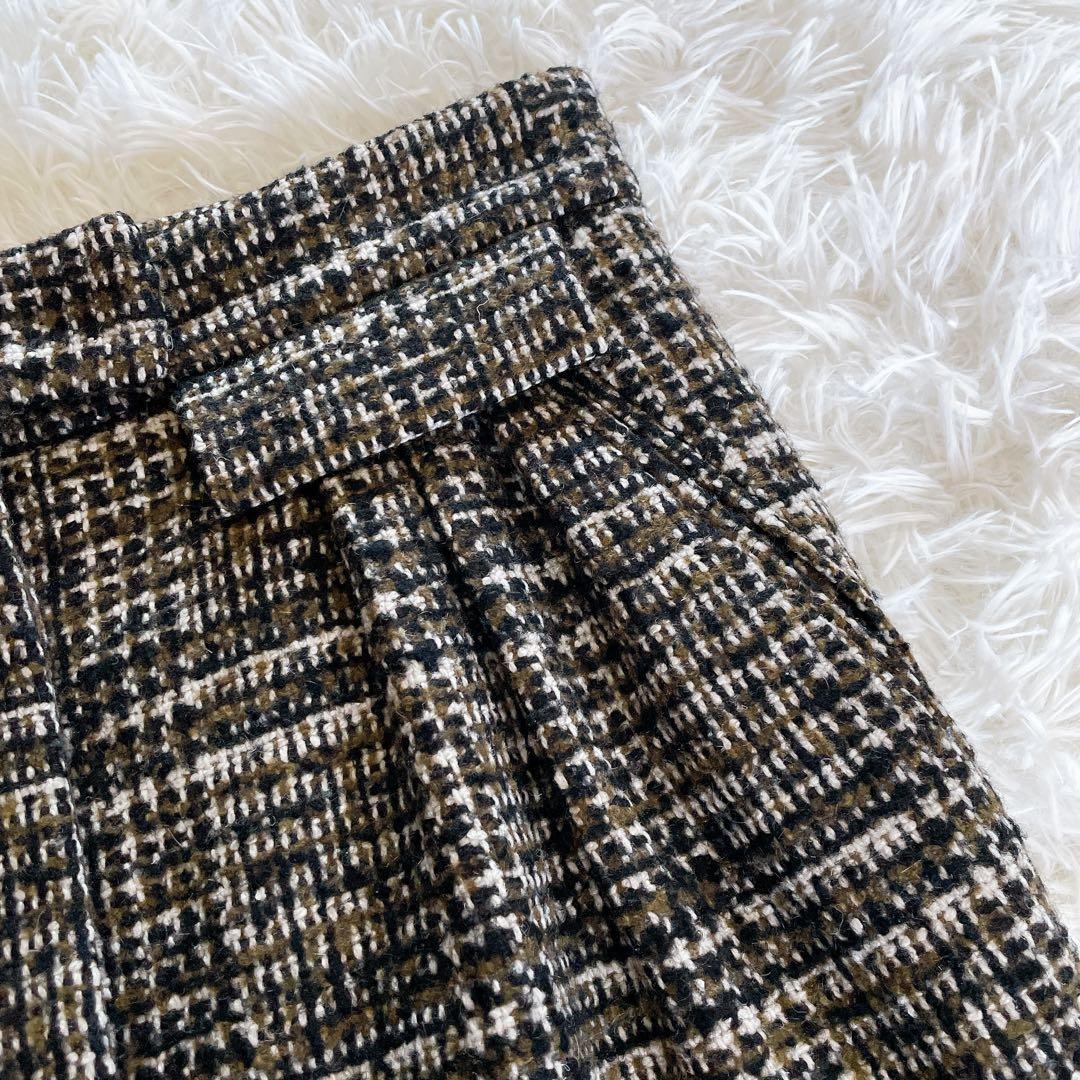 希少✨美品【エルメス】カシミヤウールツイードラップスカート シルク ブラウン34