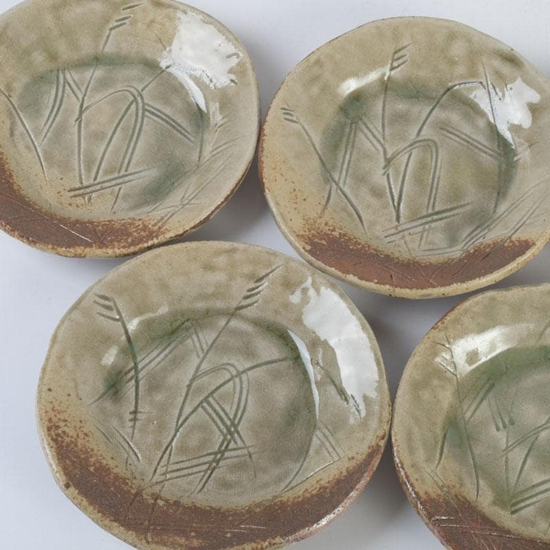 和食器　茶懐石　幸兵衛窯　灰釉　銘々皿　五客　共箱　N　9396