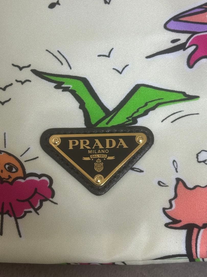 【希少・極美品】PRADA プラダ 巾着 ポーチ バッグ サーフ柄 三角ロゴ