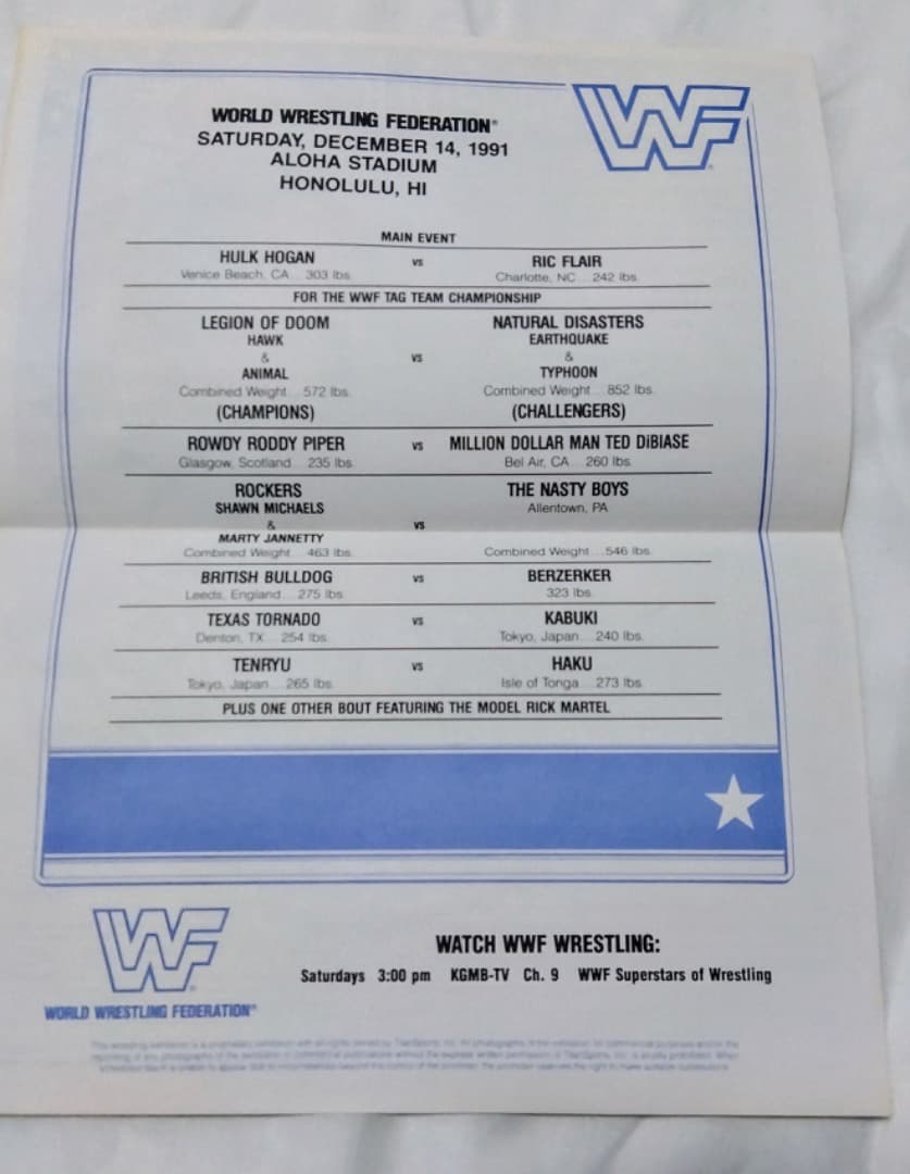 【激レア】WWF公式ハワイアロハスタジアム大会パンフ  フレアー／ホーガン超豪華