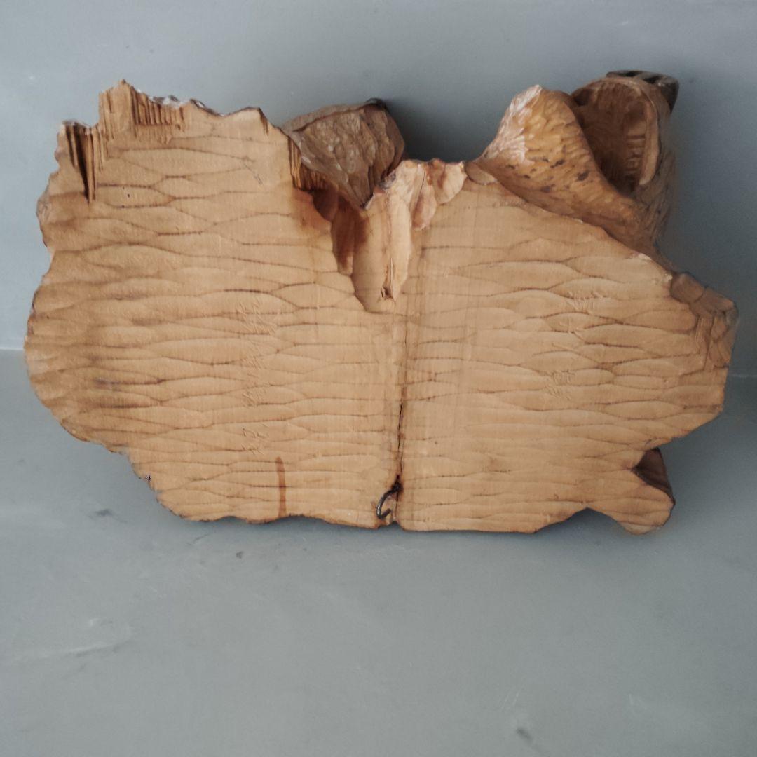 双頭木彫り熊　壁掛け　天然木一刀彫　静と動　貴重　縁起物