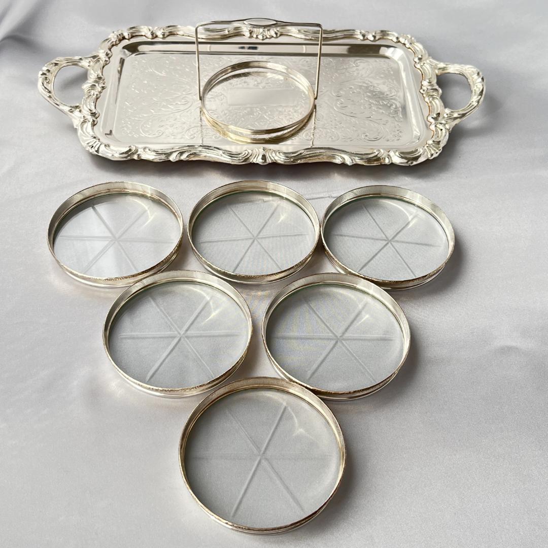 【Lunt】【純銀 / ガラス】ワイングラスコースター 6枚 スターリング