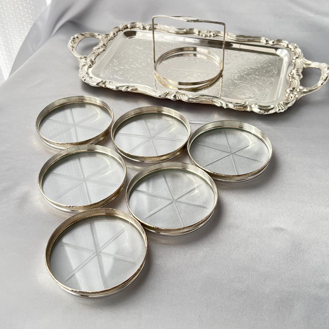 【Lunt】【純銀 / ガラス】ワイングラスコースター 6枚 スターリング