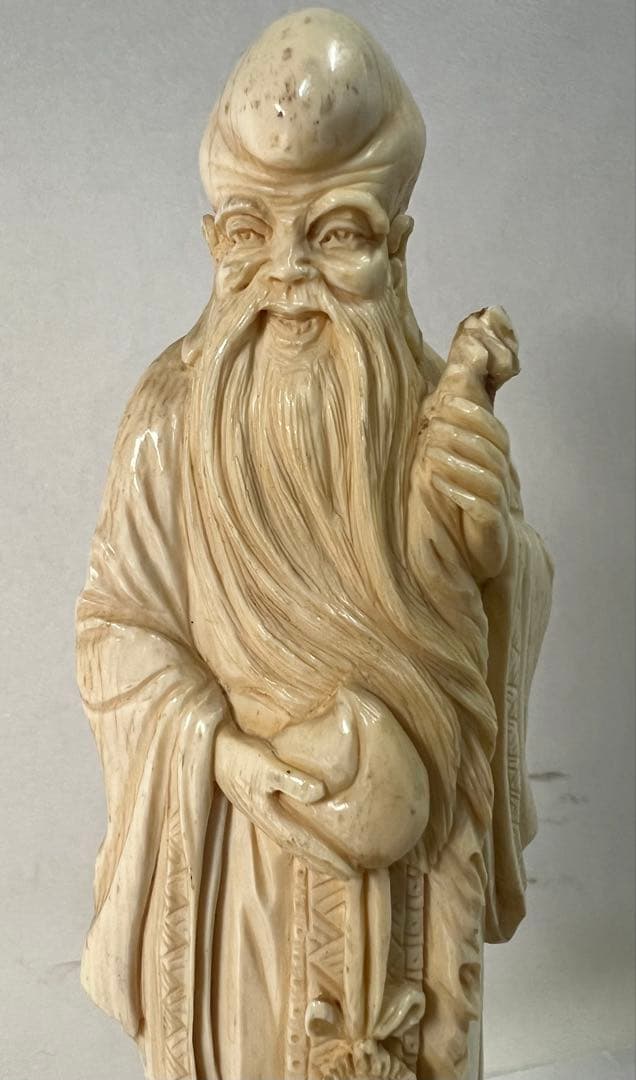 象牙風　寿老人　人物　繊細彫刻　置き物