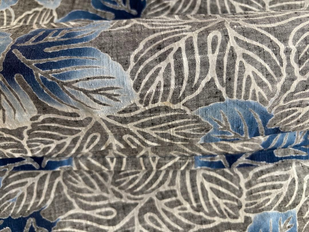 青い葉柄の浴衣　竺仙　綿紬　注染