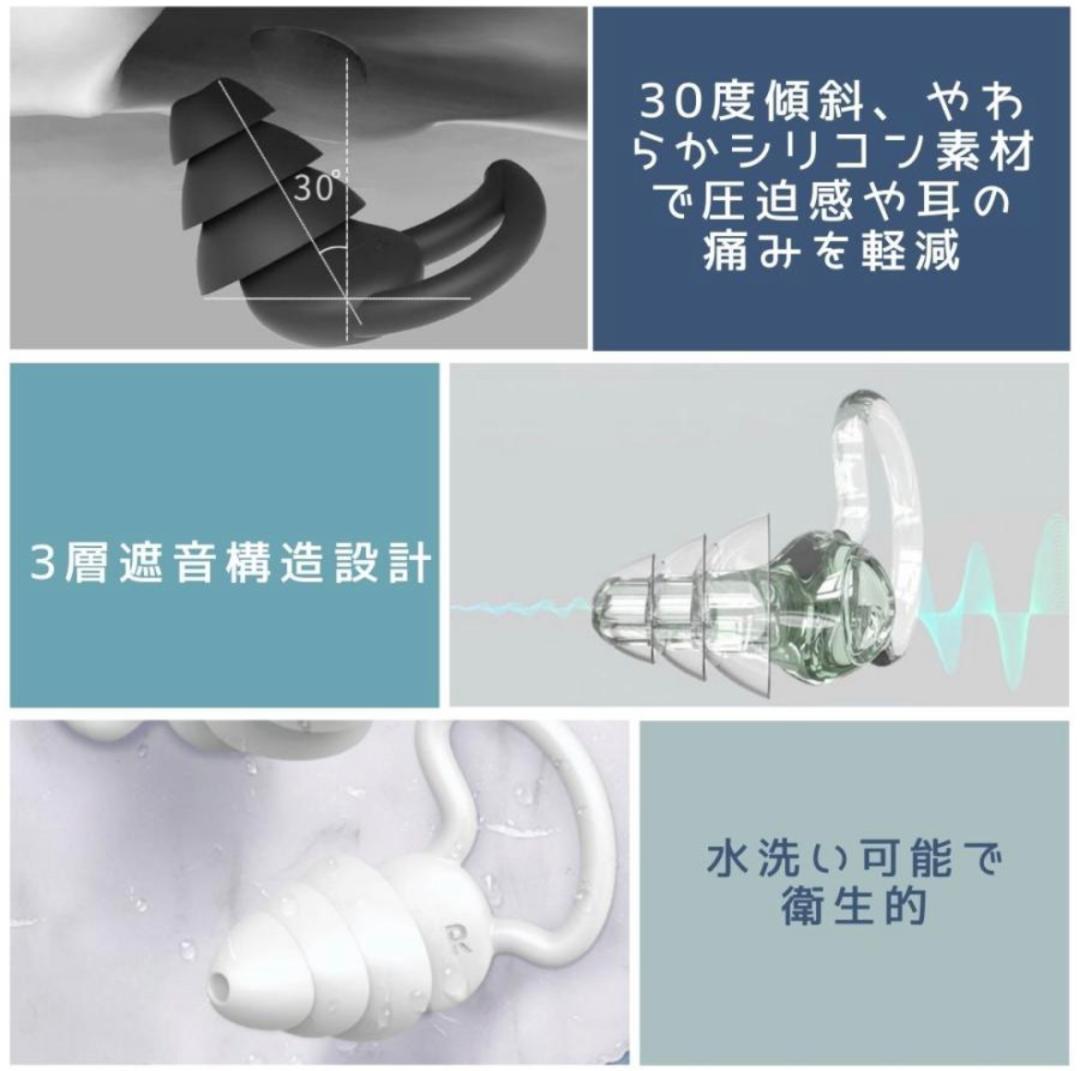 黒　シリコン 耳栓　ケース付 遮音 聴覚保護 いびき 3層 快眠　安眠 　清潔