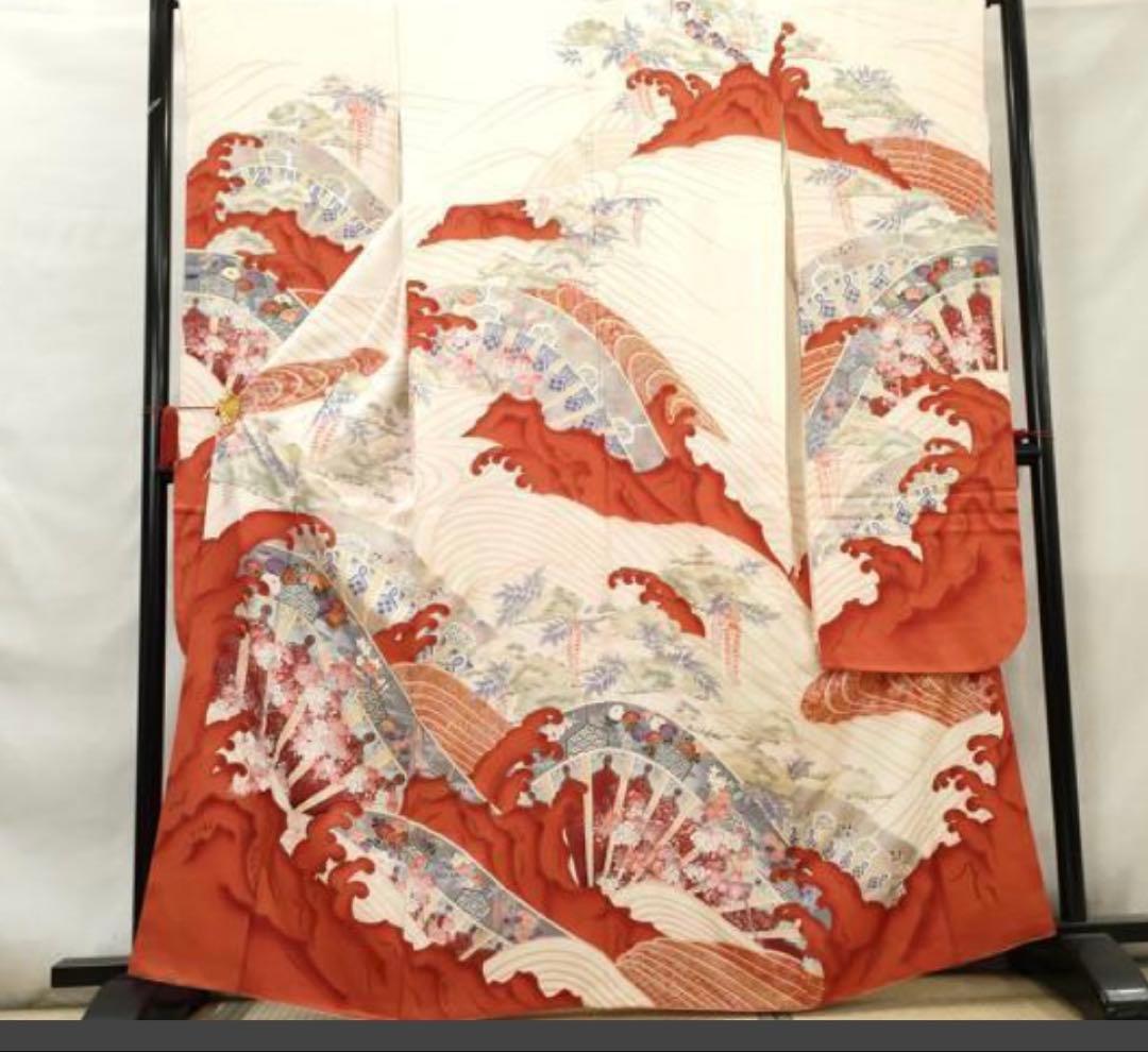 振袖 フルセット6点サイズM〜Ｌ駒刺繍　片輪車吉祥花文　金銀彩　正絹