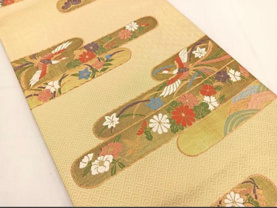 振袖 フルセット6点サイズM〜Ｌ駒刺繍　片輪車吉祥花文　金銀彩　正絹