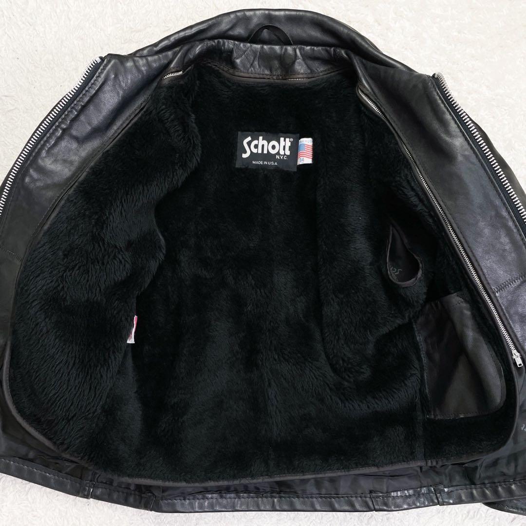 希少★shott レザージャケット ライダースジャケット ボアライナー付 34